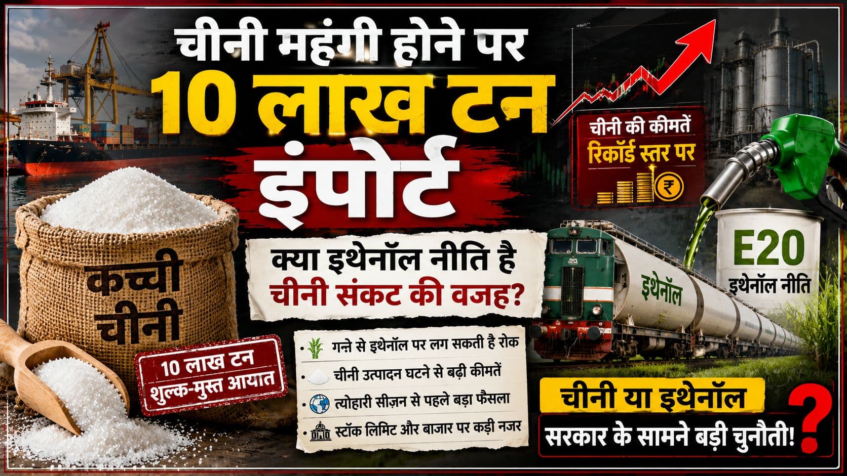 10 लाख टन चीनी आयात का फैसला: क्या इथेनॉल नीति से चीनी महंगी हुई? 10 लाख टन चीनी आयात का फैसला: क्या इथेनॉल नीति से चीनी महंगी हुई?