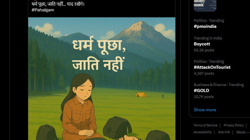 बीजेपी की छत्तीसगढ़ यूनिट ने ये पोस्टर शेयर किया, जिसे बाद में हटा लिया गया। लेकिन इसका स्क्रीनशॉट सुरक्षित है। पहलगाम हमलाः बीजेपी ने पहले भड़काने वाला पोस्टर जारी किया, फिर हटाया